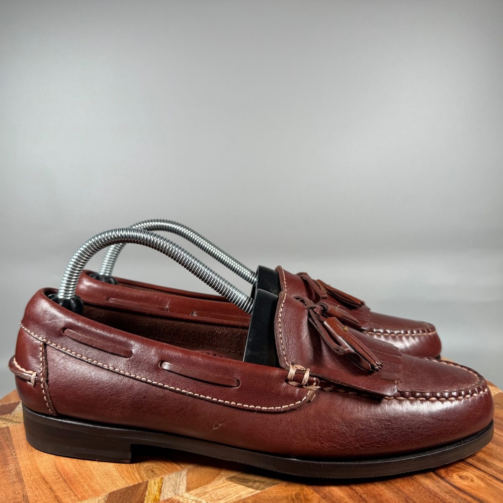 Cole Haan Mens 8 D Burgundy Leather Tassel Kiltie Loafers Handsewn Dress Shoes